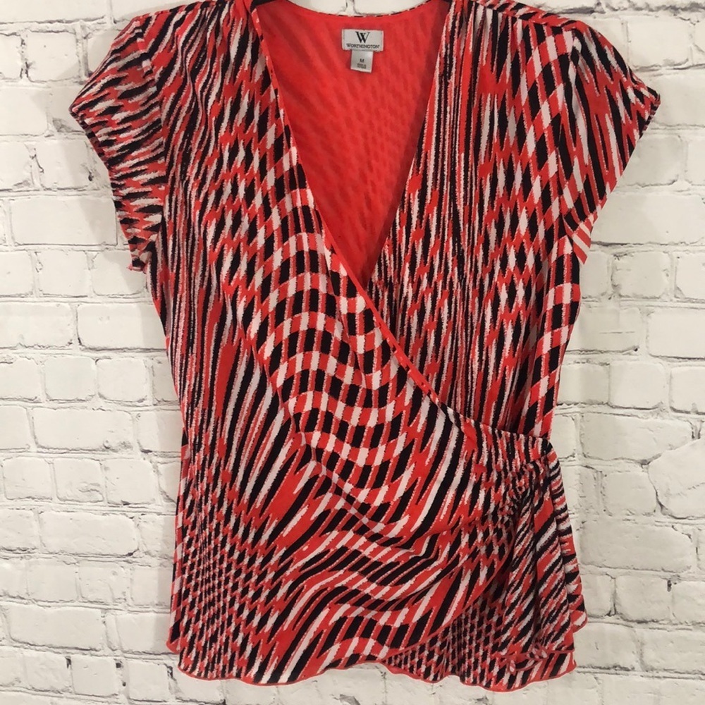 Worthington short sleeve red black top